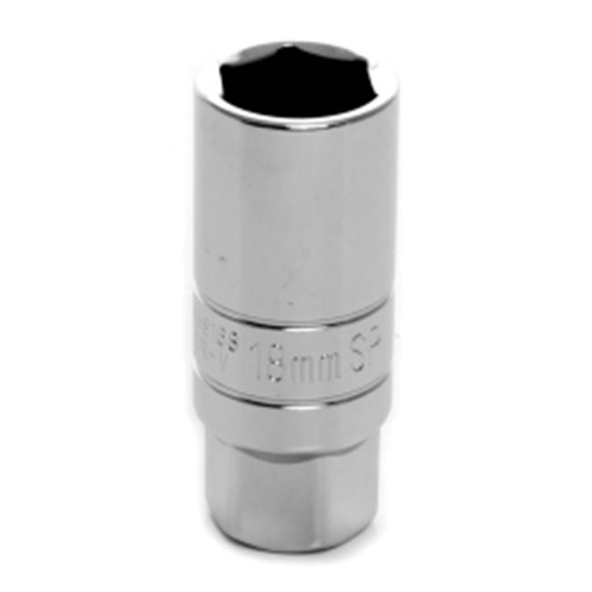 0.37 in. Drive 18 mm 6 Point Deep Chrome Spark Plug Socket with 22 mm Hex Bolster