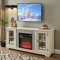 thumbnail image 2 of Tcbosik TV Stand with 18" Electric Fireplace for TVs up to 65 inch, Entertainment Center with Adjustable Shelves and 2 Doors, Media Console for Living Room, White, 2 of 8