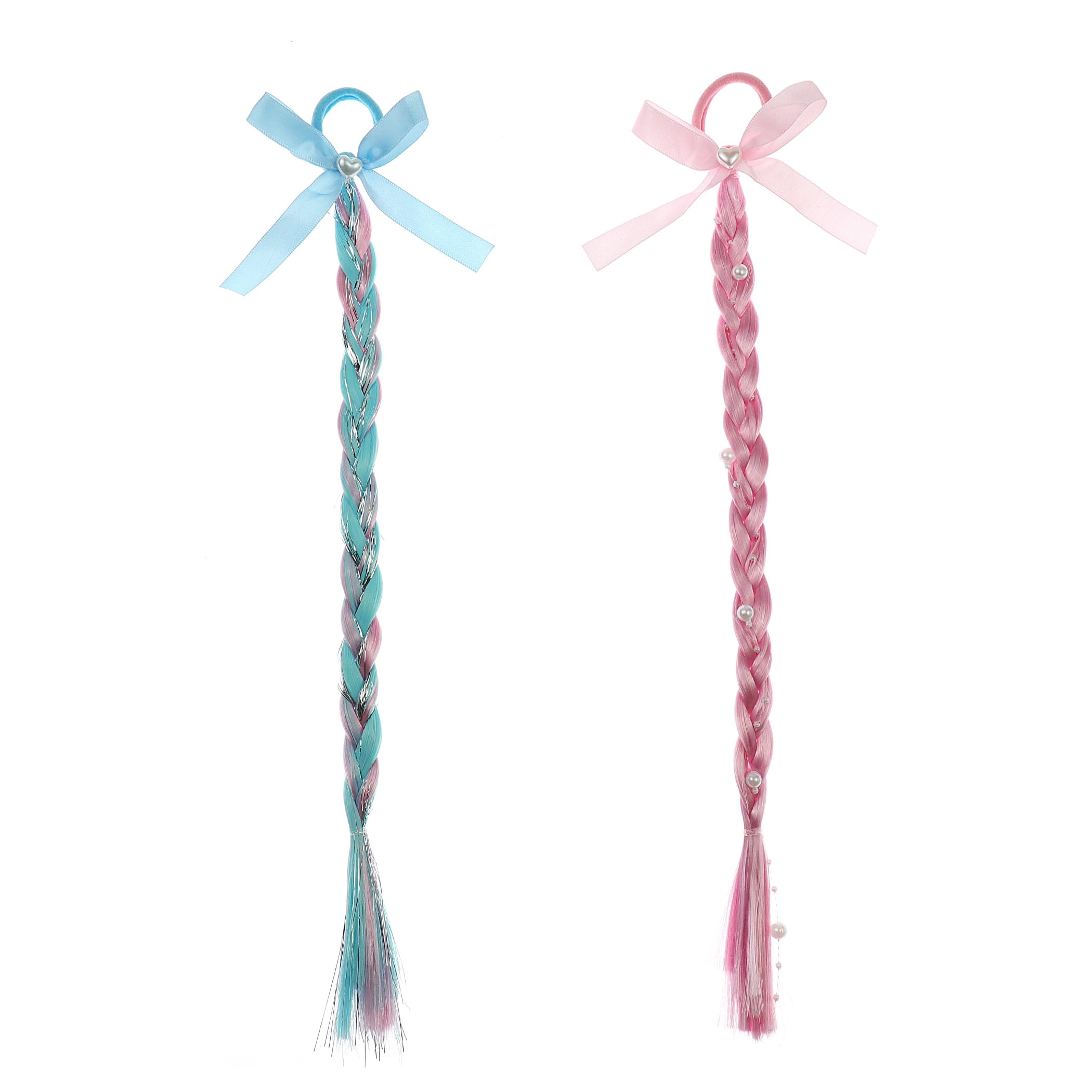 Wonder Nation 2 Pack Braided Faux Hair Set with Bow Ponies (Girl's)