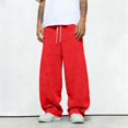 thumbnail image 5 of Baggy Sweatpants Men Casual Drawstring Waist Lightweight Wide Leg Sweat Pants for Men Red 2XL, 5 of 6
