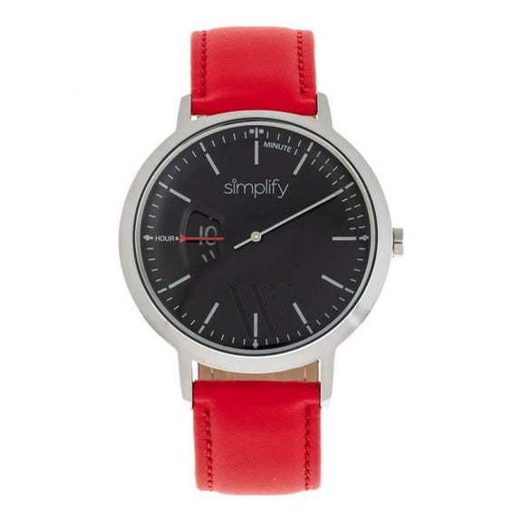 Simplify SIM6503 The 6500 Leather Band Watch for Unisex, Red & Black