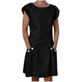 thumbnail image 2 of LOVZFMLL Robe à Col Rond Contrasté pour Femme, Nouvelle, Unie, à Boutons, Double Poche, Noire, 4TG, 2 of 8
