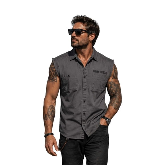 Harley-Davidson Gilet Sans Manches Gris Foncé pour Homme avec Écusson Logo (S68)