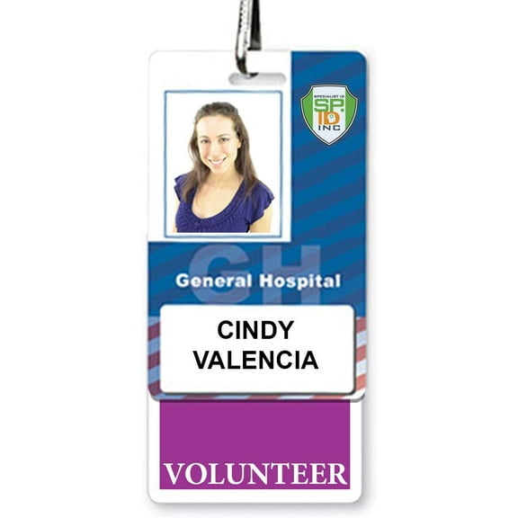 5 Pack - Purple Volunteer Badge Buddy - Vertical - Heavy Duty Spill Proof & Tear Resistant Cards - Double Sided USA Printed - Quick Role Identifier ID Buddies for Volunteers by Specialist ID (Purple)