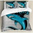 thumbnail image 3 of Shark Duvet Cover Set Twin Size, Angry Danger Fish Fins Aggressive Sea Creature Monster Life Illustration, Decorative 2 Piece Bedding Set with 1 Pillow Sham, Petrol Blue Black Grey, by Ambesonne, 3 of 3