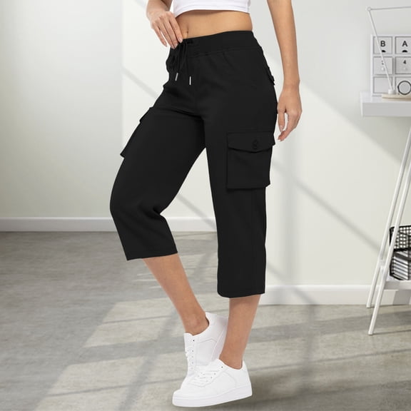 Black Women's Casual Pants, Women'S Solid Color Casual Hiking Pants Outdoor Pants /4 Summer Pants Capri Cargo Pants Lightweight Stretch Hiking Pants Overalls,Women's Casual Pants M