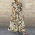 thumbnail image 1 of CHOK Robe Longue Maxi Bohème en Coton et Lin à Manches Courtes Décontractée à Imprimé Floral pour Femmes, 1 of 5