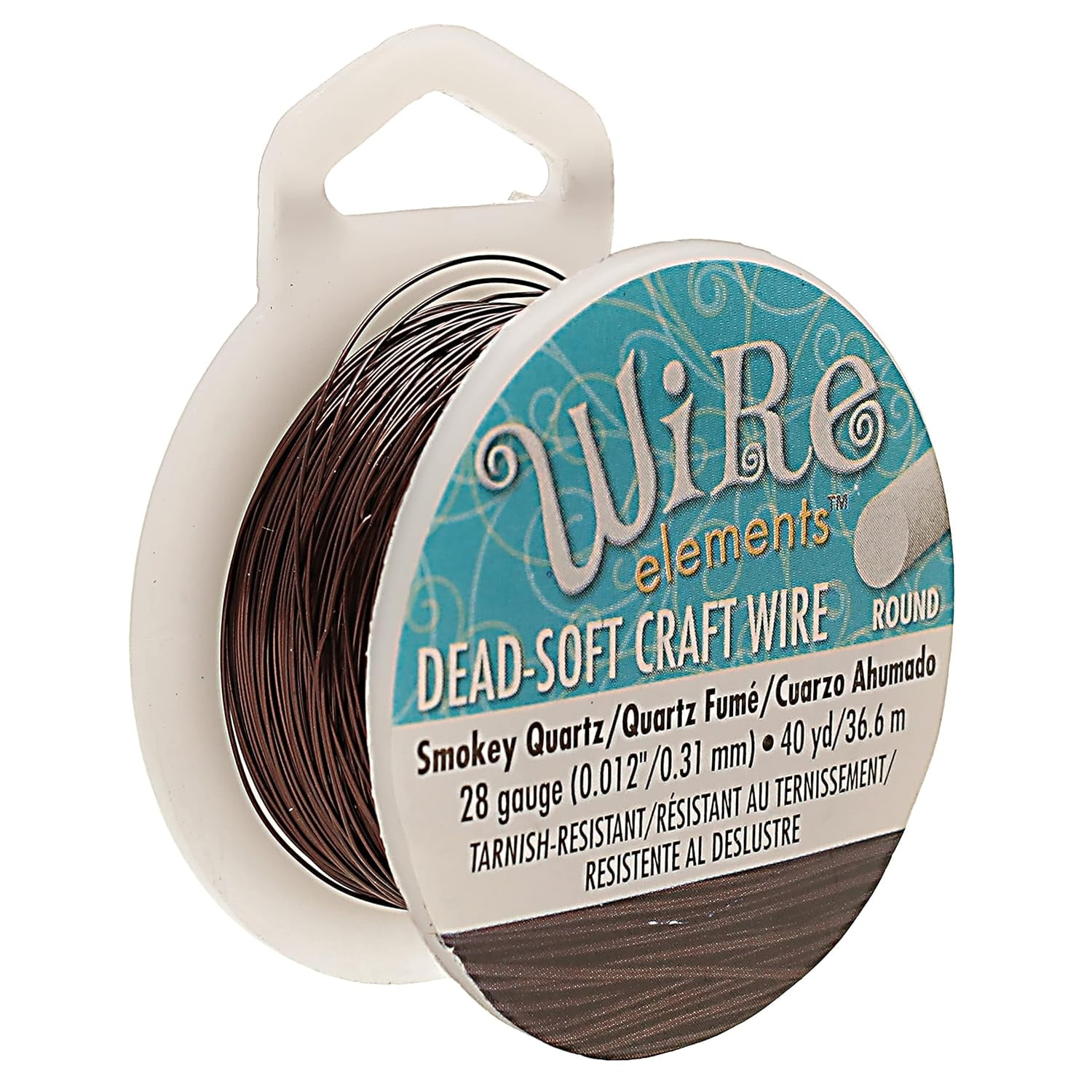 The Beadsmith Wire Elements Craft Wire - Tarnish Resistant Soft Temper Round Smoke Quartz Color – 0.32mm 28 Gauge 40 Yard Spool – Jewelry Making Wire Wrapping & Other DIY Crafts