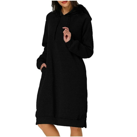 Kiplyki Flash Women's Winter Long Sleeve Dress Long-sleeve Pocket Pullover Hoodie Waist Sweatshirt Solid Dress