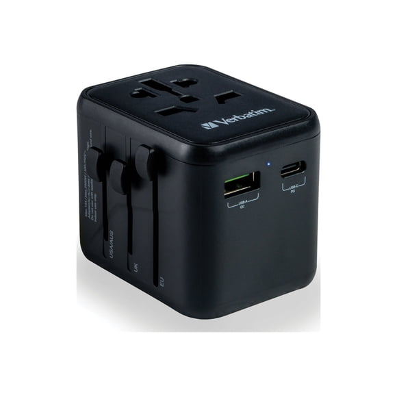 Verbatim UTA-02 - Power adapter - 20 Watt - 3 A - Quick Charge 3.0 - 3 output connectors (24 pin USB-C, USB, BS 1362)