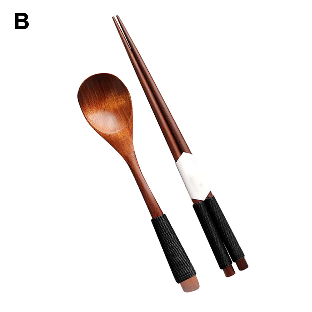 Japanese Wood Chopstick Fork Spoon Tableware Portable Travel Outdoor Cutlery Set 