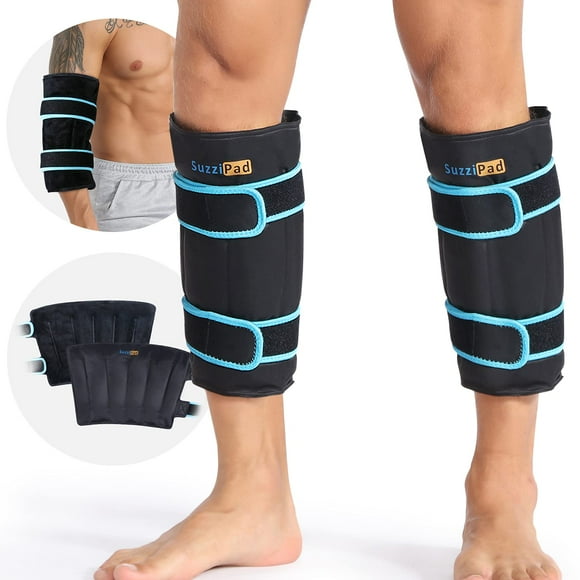 SuzziPad Compresse Froide à 360° pour Mollet, Tibia, Bras et Coude – Pellicule Glacée avec Conception à Double Couverture, Sangles Velcro Ajustables, Compresse Froide Étanche et Réutilisable pour la Récupération après l'Entraînement (2 Paquets), Noir