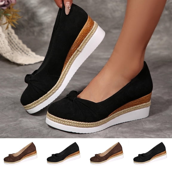 Rvasteizo Wedges for Women Solid Pointed Toe One Buckle Wide Size Summer Outdoor Dress Daily Shoes