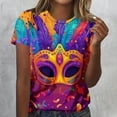 thumbnail image 6 of Gamivast Women Carnival Shirt Cute Mask Graphic Short Sleeve Holiday Pullover Dressy Crewneck Happy Mardi Gras Day T-Shirt Carnival Party Outfits 2026, 6 of 6