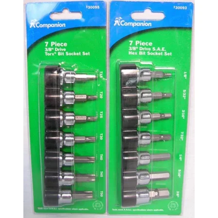 7 Pc 3/8" Drive S.A.E. Hex Bit & 7 Pc 3/8" Drive Torx Bit Socket Set Tools B-13