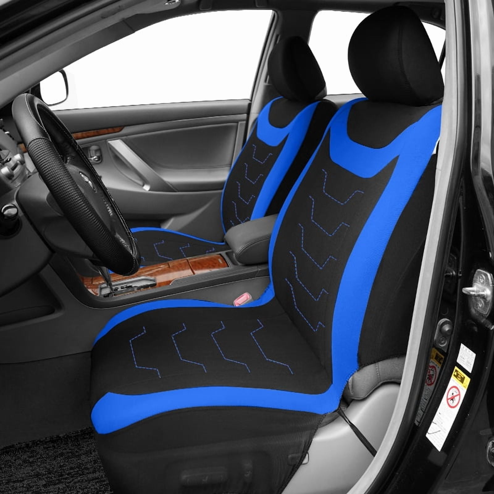 Autoking Cover Stripe Polyester 9pcs Racing Car Seat Covers Set Universal Seat Protector Accessories Interior Fit for Most Car Blue
