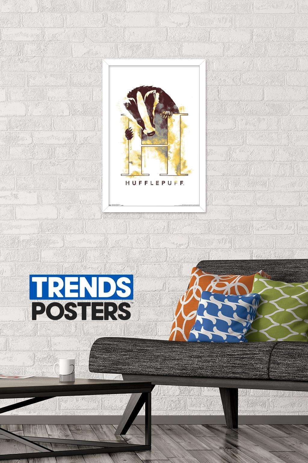 The Wizarding World: Harry Potter - Hufflepuff Illustrated House Logo Wall Poster, 14.725" x 22.375", Framed