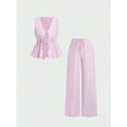 thumbnail image 2 of Women'S Summer Two-Piece Suit Striped Print Sleeveless Lace-Up Vest Tank Top Pants Beach Holiday Set Pink M, 2 of 9
