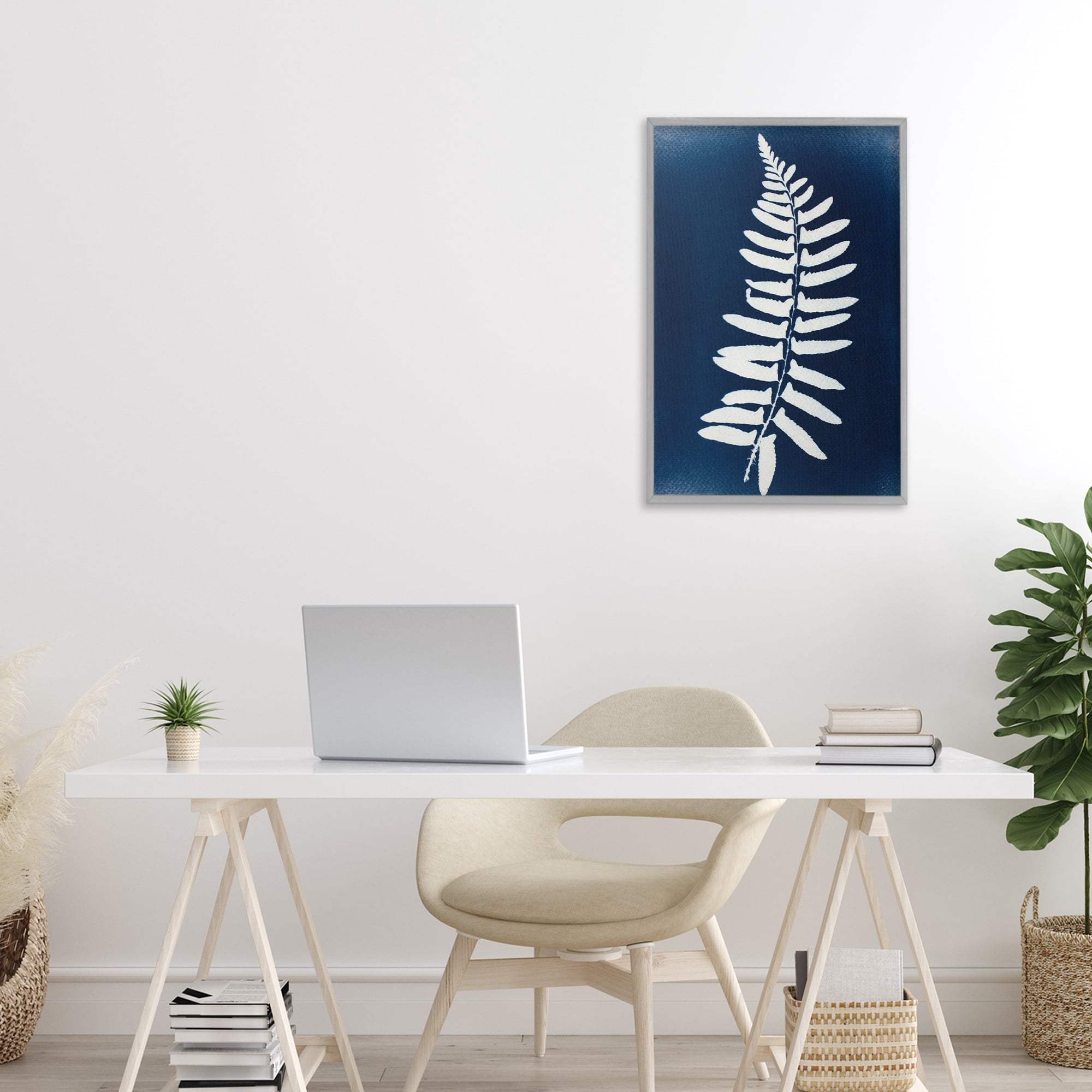 Stupell Industries Fern Leaf on Indigo Gray Framed Giclee Art, design by Lynn Byrd