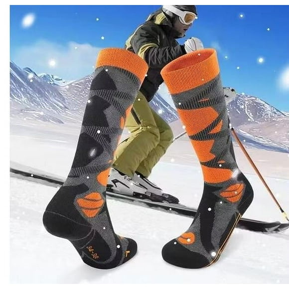Bowayaoa Mens Thermal Wool Ski Socks, Thickened Long Winter Snow Socks for Cold Weather, Warm Cushioned Sports Socks for Men