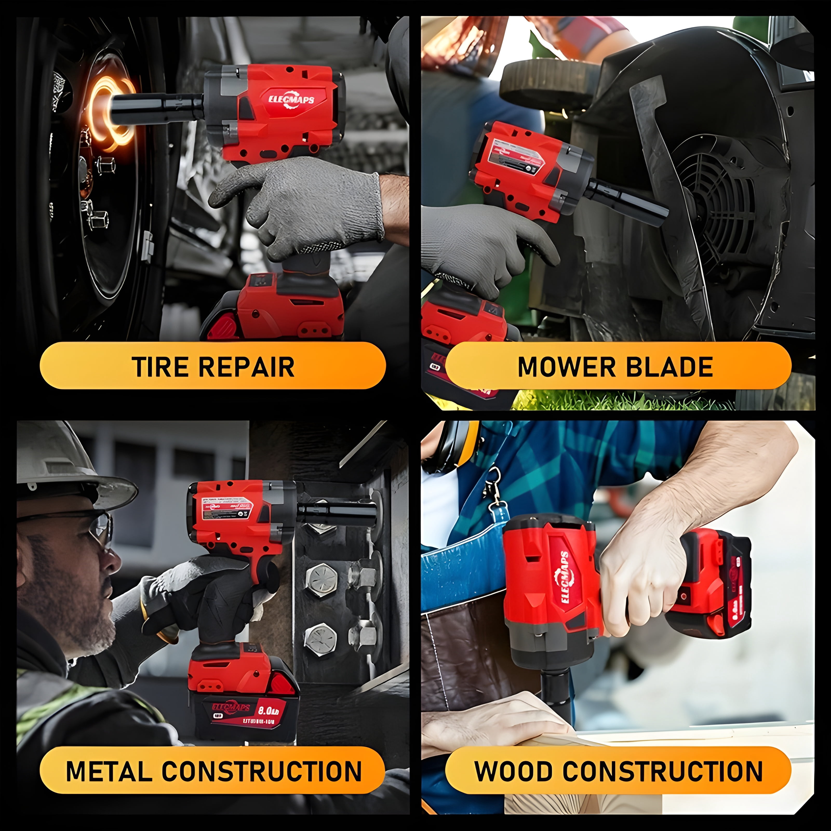 ELECMAPS 3-in-1 Cordless Impact Wrench 1/2 Inch, Brushless 450N.m, 3-Speed, Compatible with Milwaukee M18 Batteries, Set with 6 Magnetic Phillips Bits, Bare Tool Only