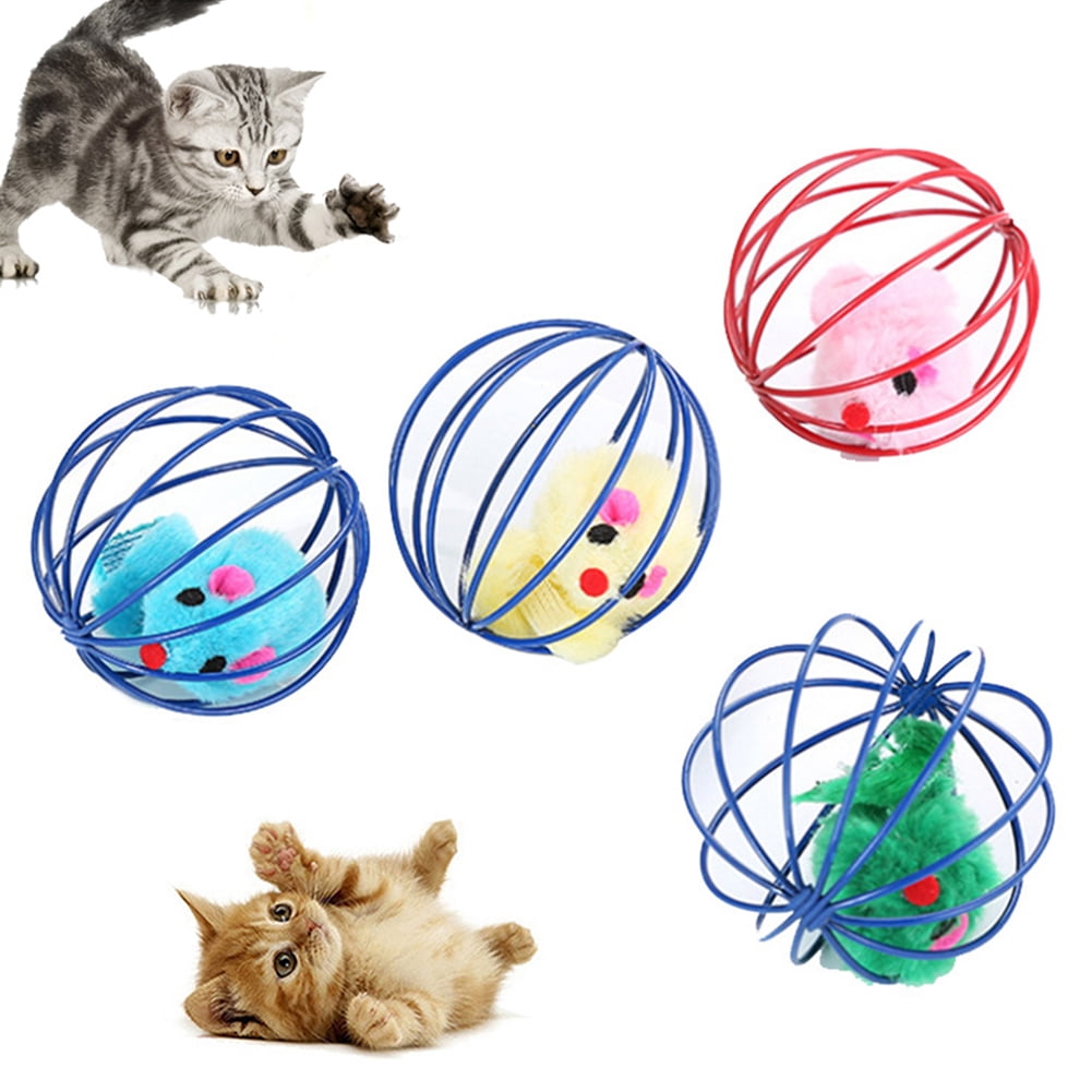 1x pet cat feather round plush ball mouse chew toy with catnip  &T 