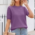 thumbnail image 6 of Dwellite Women's Spring Summer Lightweight Short Sleeve Trendy Business Casual Knit Tops Pullover Sweaters Purple M, 6 of 6
