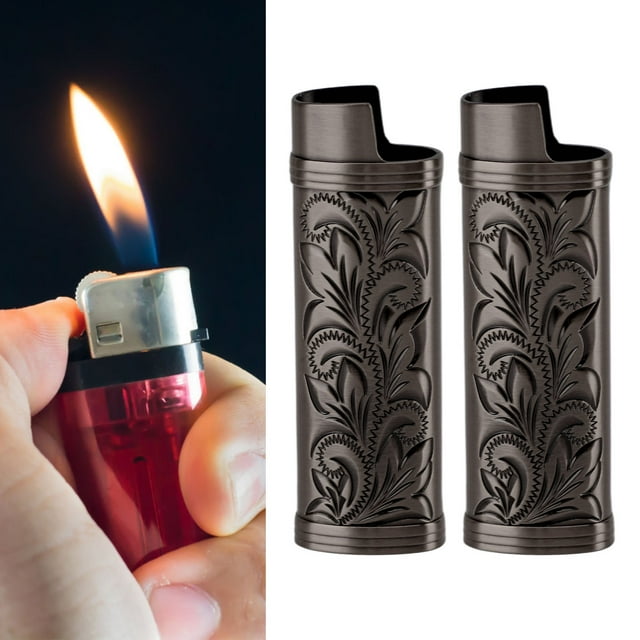 TOPINCN 2Pcs Vintage Metal Lighter Case Cover, Retro Zinc Alloy Floral Stamped Protective Holder, Lighter Sleeve Protector Shell, Suitable for Most Standard Lighters,