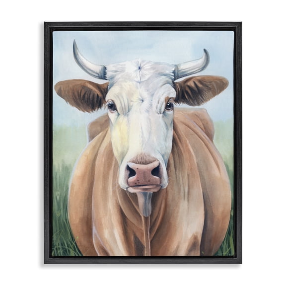 Stupell Industries Rustic Lodge Brown Cow Gazing Portrait Black Floating Frame Canvas Art, 17 x 21, by Grace Popp