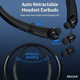 thumbnail image 5 of Bluetooth Headphones Neckband, Retractable Headset Wireless Sports Earbuds Noise Cancelling Stereo Earphones with Microphone, IPX5 Sweatproof, Compatible with iPhone Android Samsung PC (Black), 5 of 7