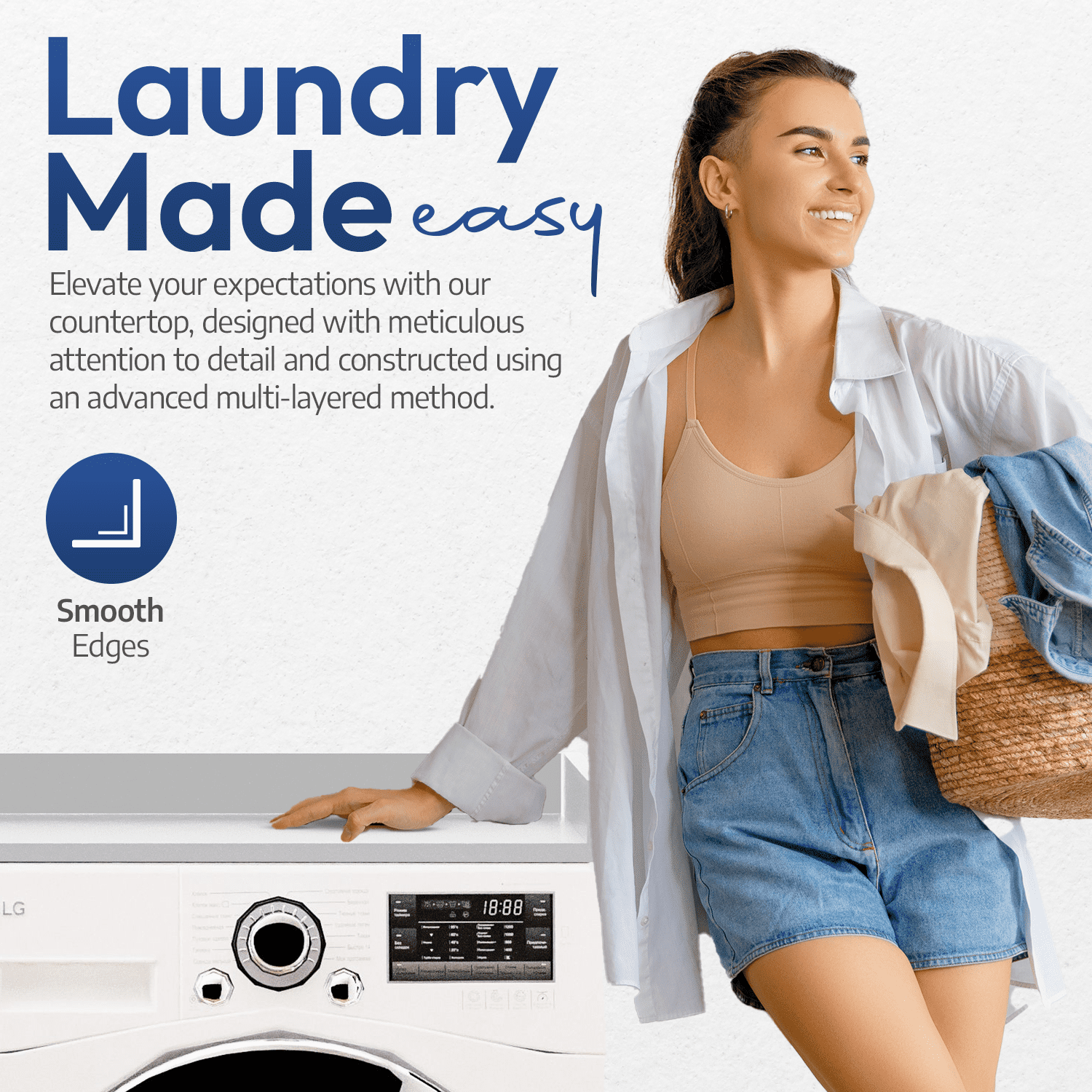 OfficeSimpli Washer Dryer Countertop w Non-Slip Pads, Made in USA, Laundry Room Wood Topper, Washer Dryer Cover for Top, Laundry Guard, Laundry Countertop, Laminate Finish (Glacier White)
