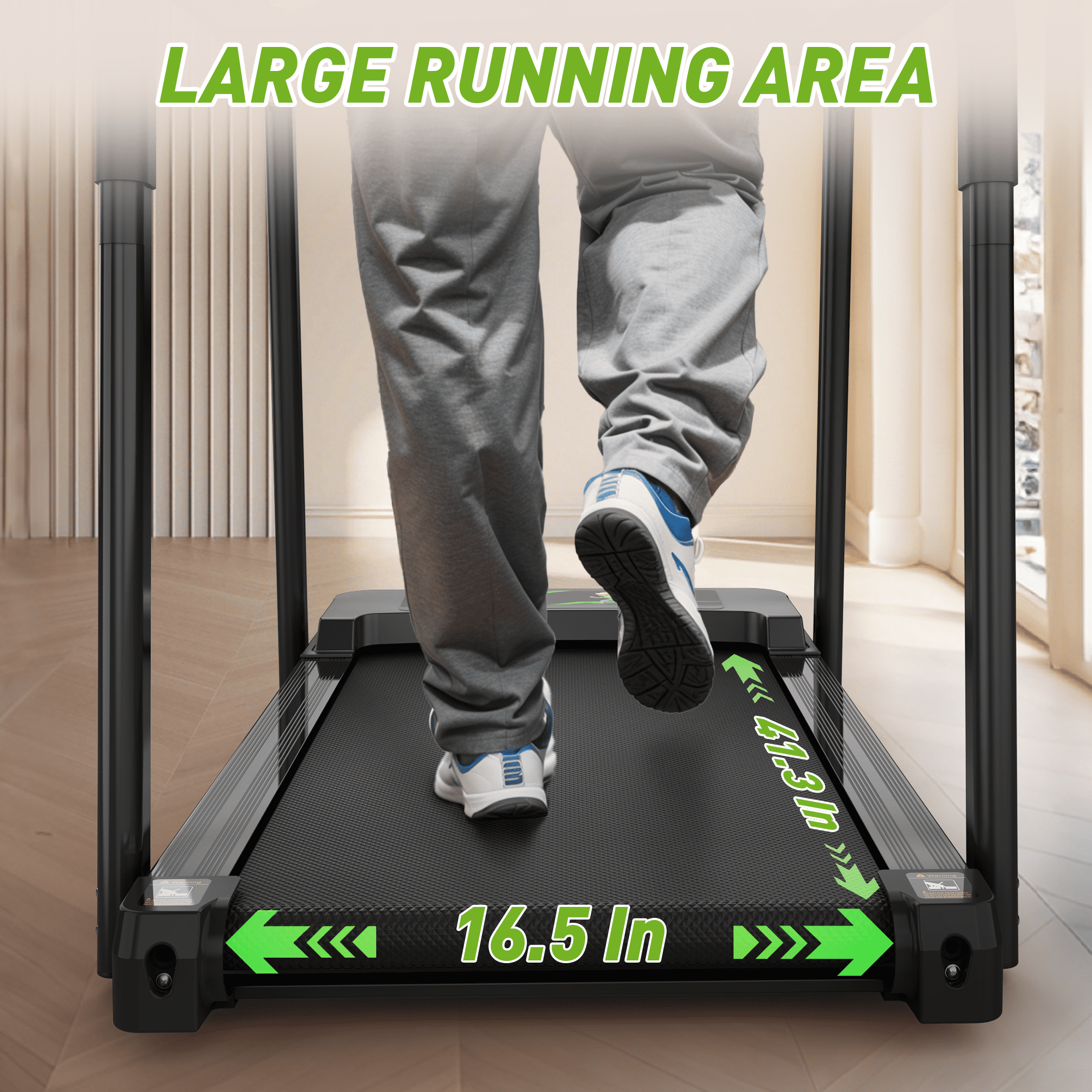 FLIMDER Foldable Treadmill for Senior, 2 in 1 Folding Exercise Treadmill with Long Handrail, 300 lbs Capacity 0.5-7.5 MPH