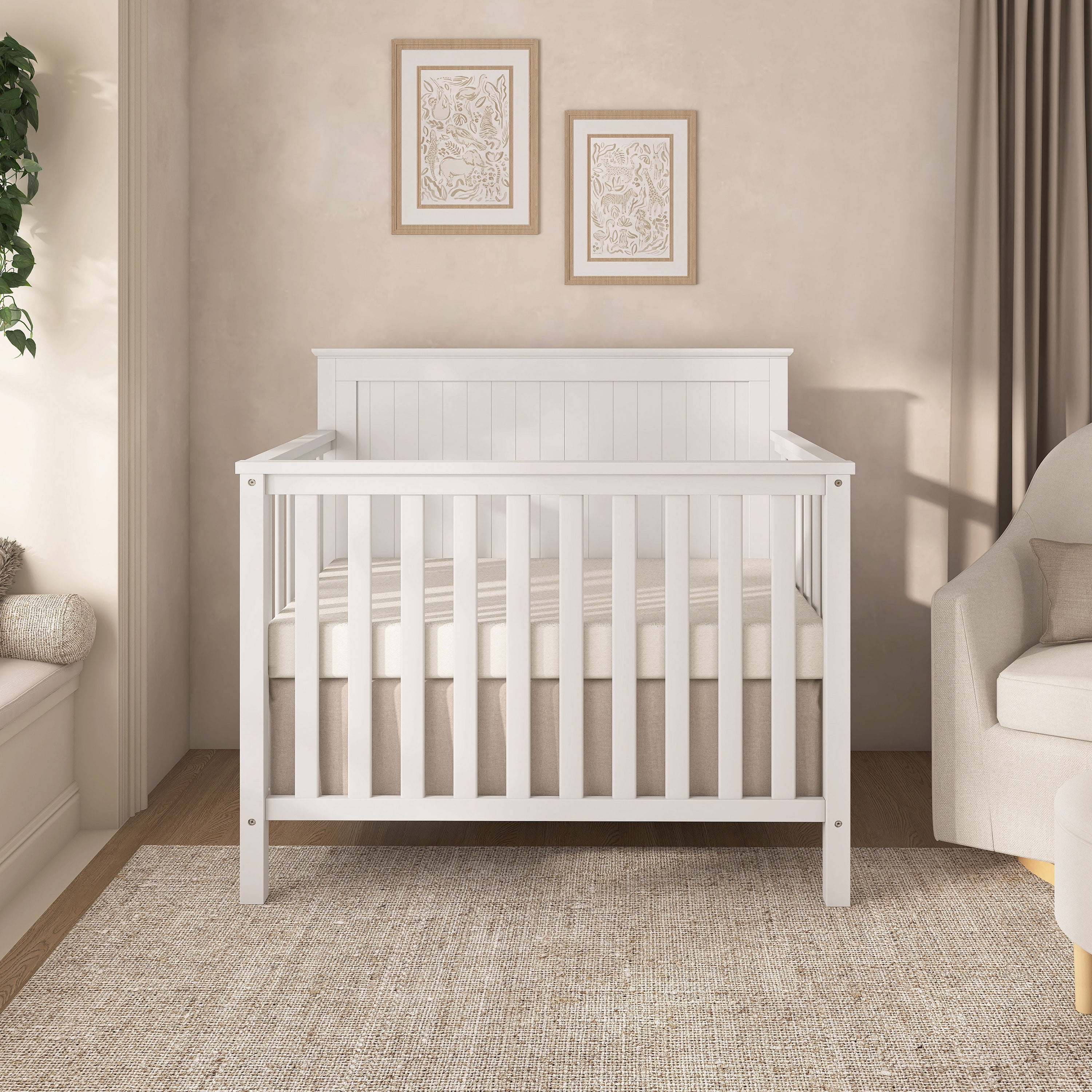 Dream On Me Ava 4-in-1 Convertible Mini Crib, White