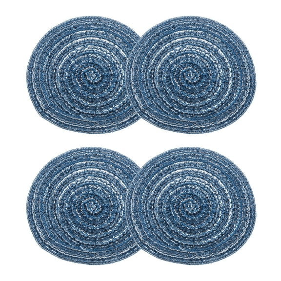 Uxcell 4pcs Round Braided Placemats 4" Non-Slip Round Table Mats for Dining Tables Washable Heat Insulation Woven Placemats, Dark Blue