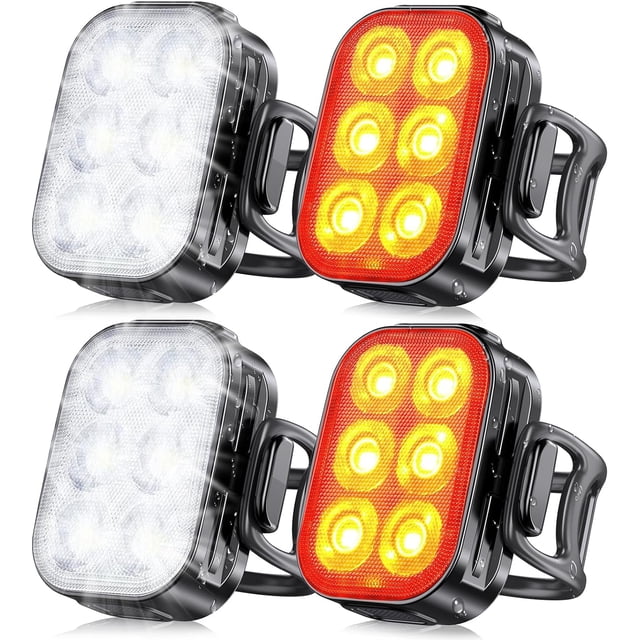 YSTIANN Bike Lights Ultra Slim, Rechargeable Bicycle Lights Front and Rear, 4+6 Modes Bike Light, Waterproof IP65 Cycle Lights for Road Safety, 1.5 Hrs Fast Charging Bike Light Cycling Headlights Set