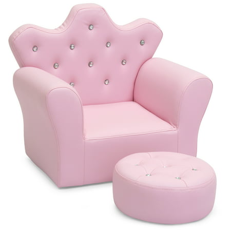 Best Choice Products Kids Upholstered Tufted Bejeweled Mini Chair Seat w/ Ottoman -
