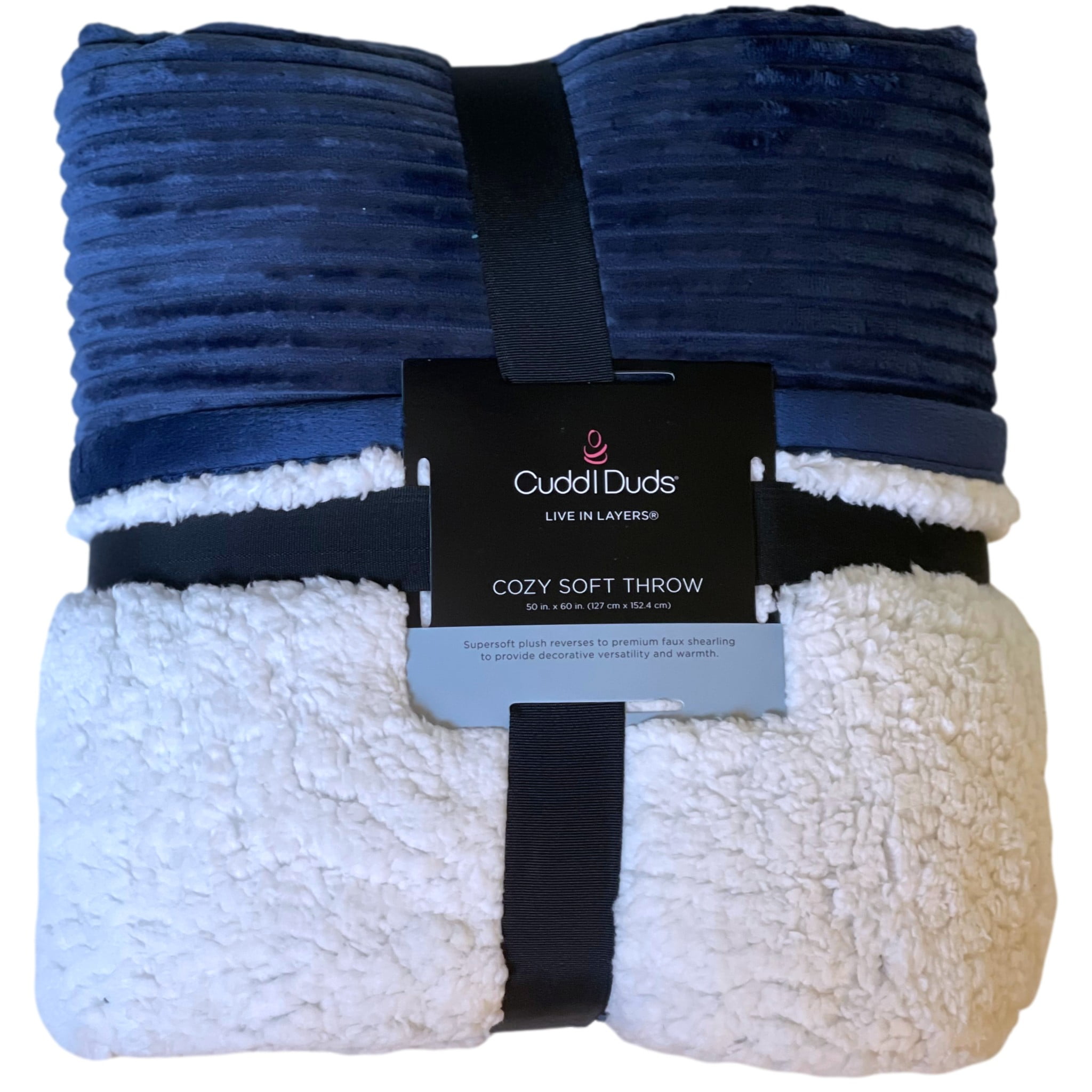 Cuddle Duds Navy Blue Rib Microplush Sherpa Fleece Plush Throw Blanket 50x60 Walmart
