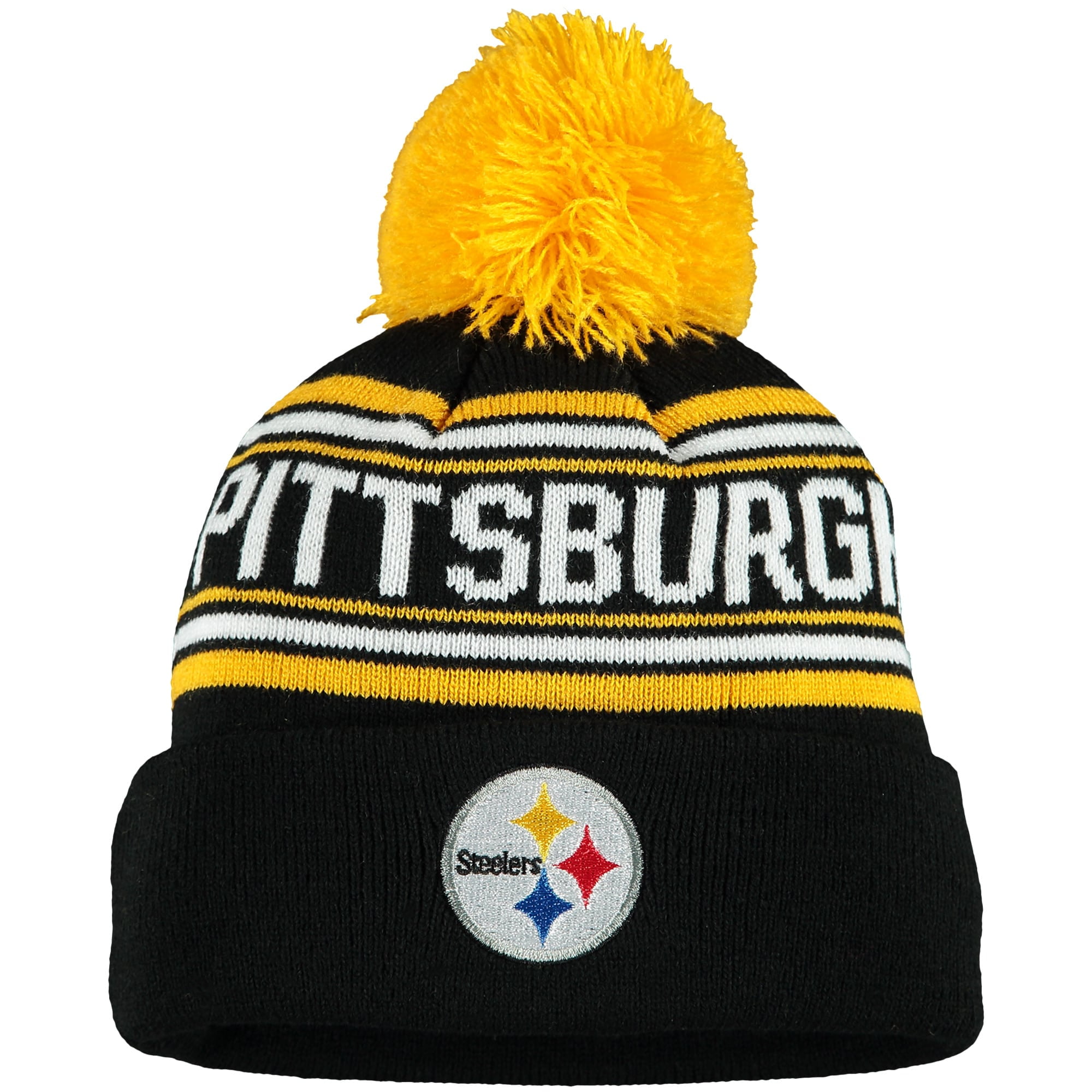 Pittsburgh Steelers Toddler Jacquard Cuffed Knit Hat with Pom Black