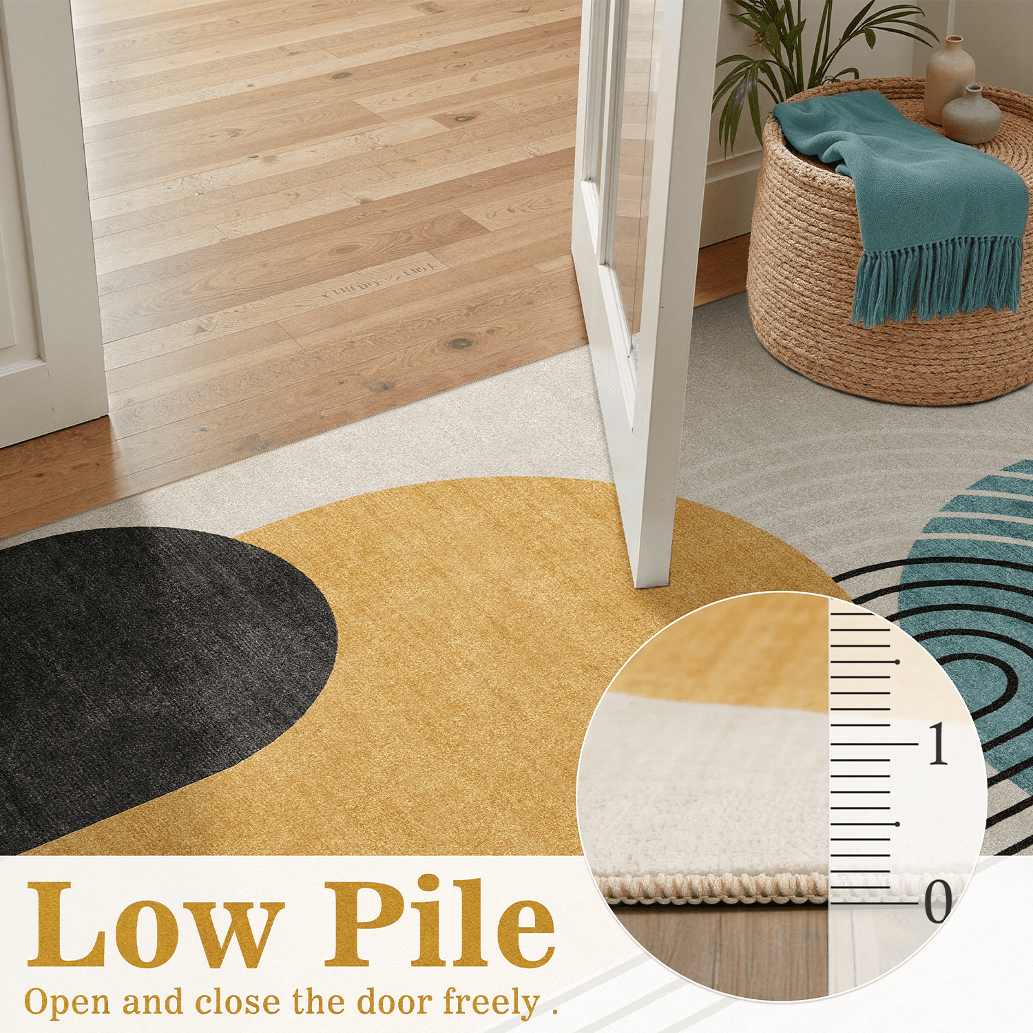 Abstract Machine Washable 2x3 Rug, Mid Century Modern Rug Soft Low Pile Non Slip Carpet for Kitchen Bathroom-Blue & Yellow