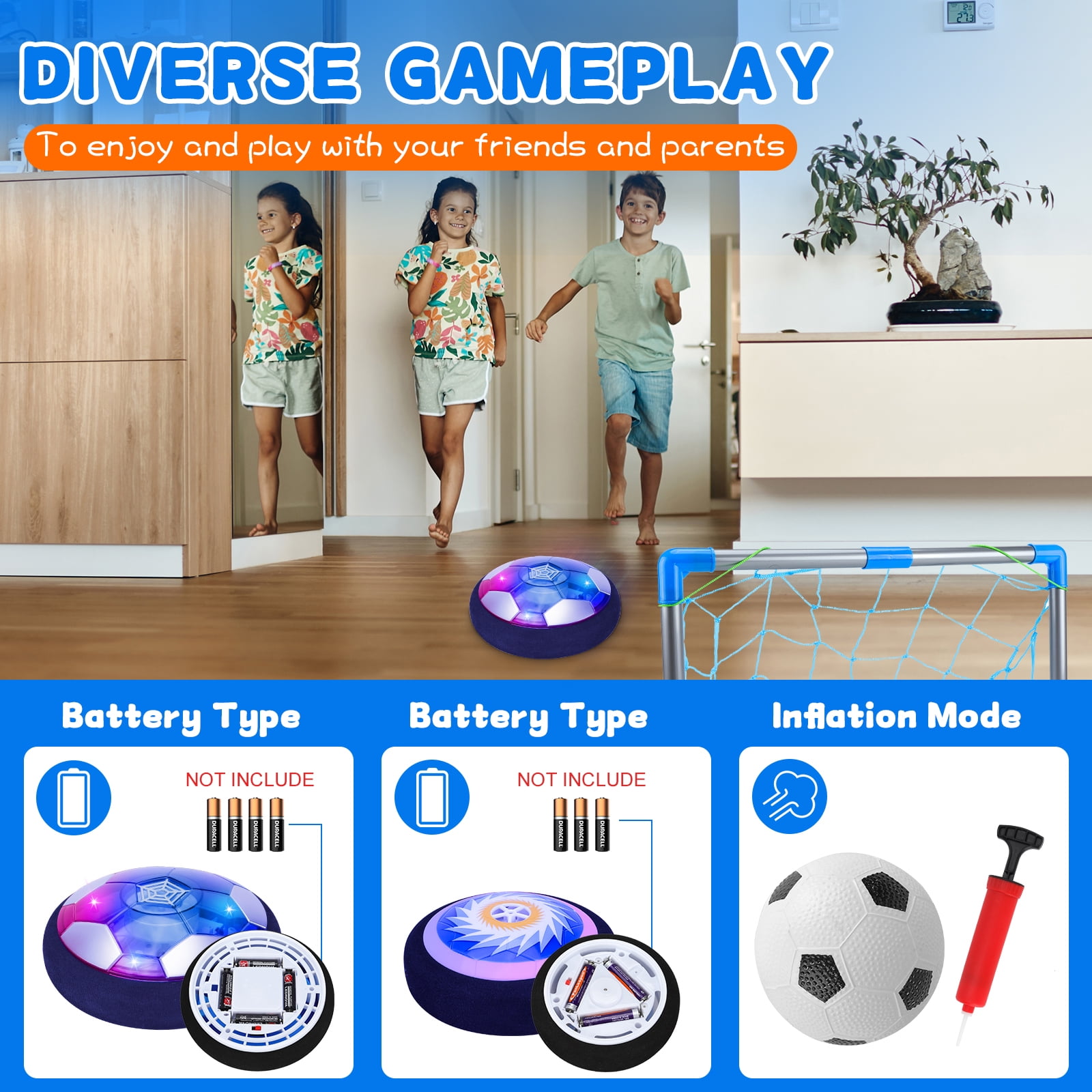 Hover Soccer Ball,4-in-1 Hover Soccer Ball Hockey Bowling Set for Kids 6-12,LED Soccer Games Indoor&Outdoor Toys Birthday Christmas Gifts for Kids Boys Girls 3 4 5 6 7 8 9+ Year Old