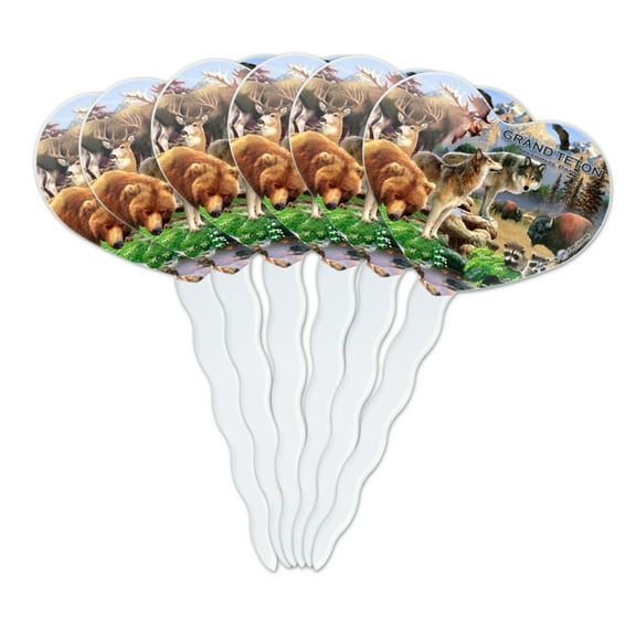 Grand Teton National Park Wyoming Animals Wolves Moose Bear Bison Heart Love Cupcake Picks Toppers Decoration Set of 6