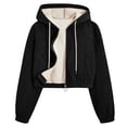 thumbnail image 3 of Women's Warm Thick Corduroy Long Sleeve Hooded Zip Up Jacket Coat With Wool Lining Pockets Winter Thermal Outerwear Casual Streetwear | CSEONE,Black L, 3 of 9
