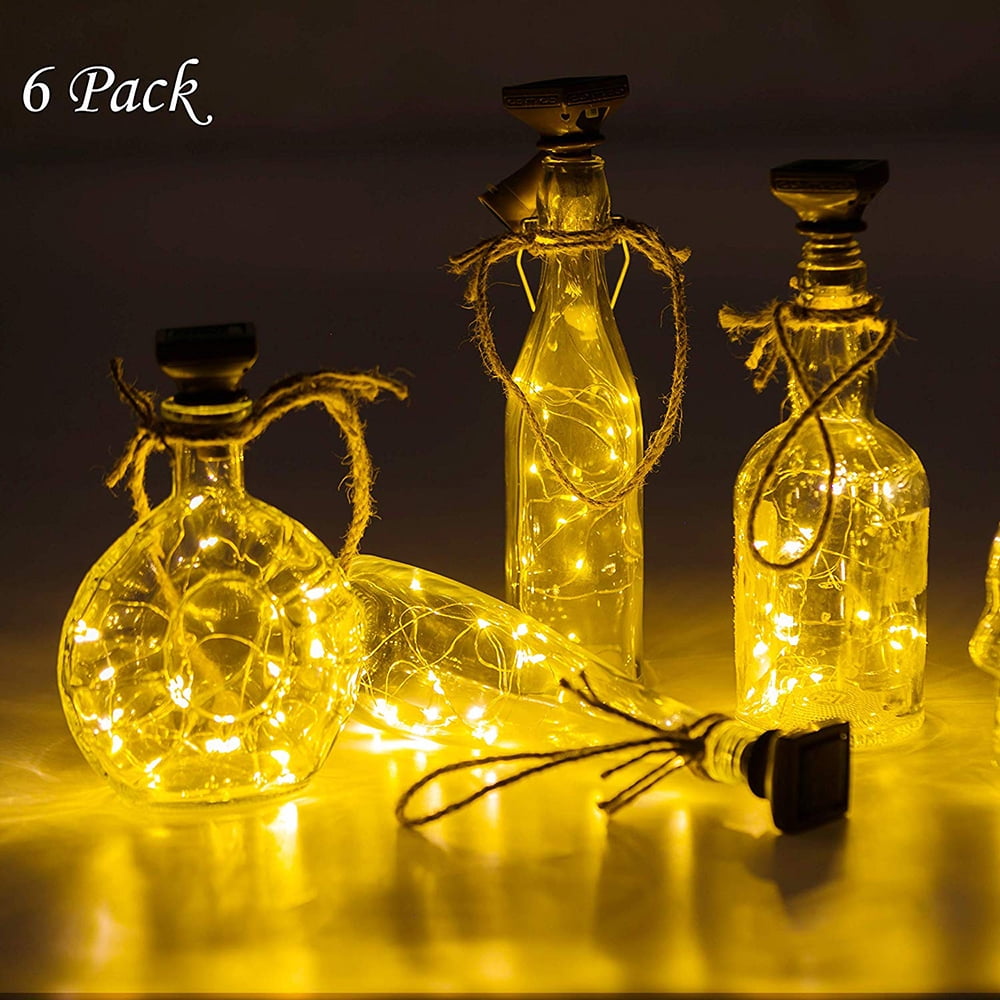 Solar Powered Wine Bottle Lights, 6 Packs of 20 LED Waterproof Square