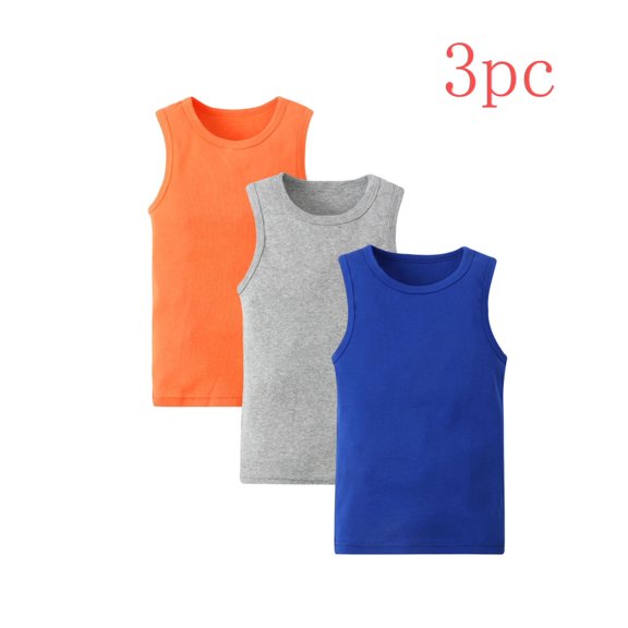 Crunowin Boys And Girls 3-Pack Summer Tank Tops, Colorful Print Breathable Cotton Easy-Wear School Kids Comfort Vest Size 3T Blue