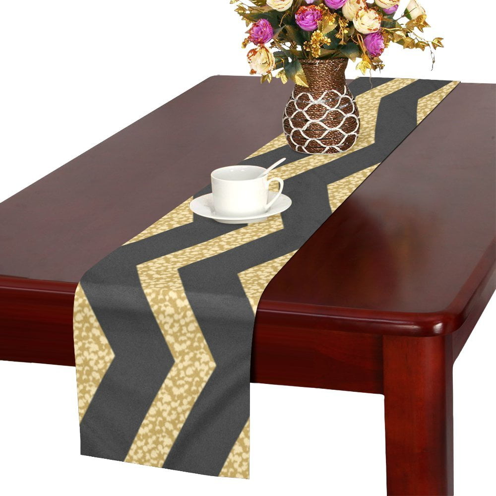 MKHERT Chevron Gold Black Stripe Table Runner for Kitchen Wedding Party Home Decor 16x72 inch MKHERT Chevron Gold Black Stripe Table Runner for Kitchen Wedding Party Home Decor 16x72 inch