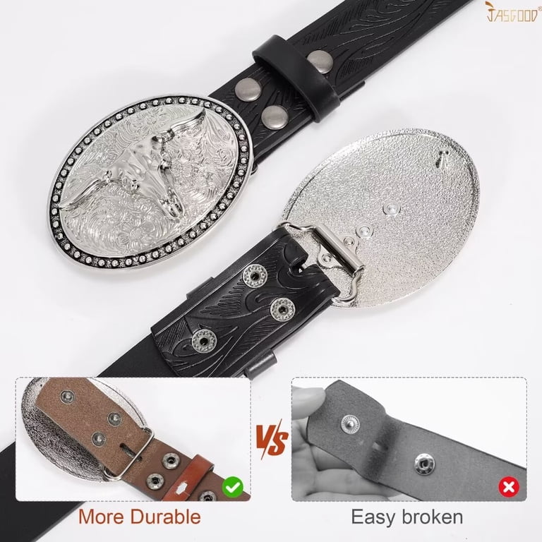JASGOOD Western Leather Belt, Longhorn Buckle photo 5