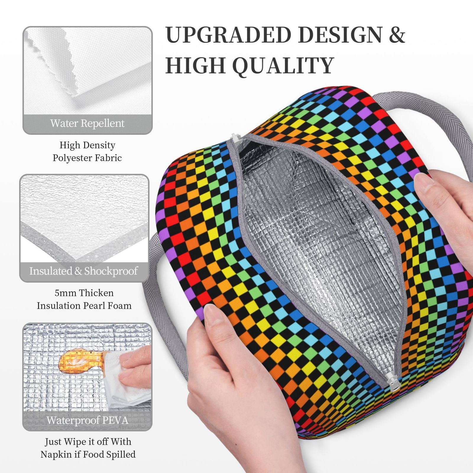 Hirioo Rainbow Chequerboard for Eco-friendly Lunch Box,Leakproof Lunch Box for School, Work, Travel, and Picnics,Perfect for Meal Prep