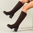 thumbnail image 5 of Women's Knee High Boots Pointed Toe Chunky Block Heel Tall Boots with Back Zipper Long Boot Coffee 9.5(43), 5 of 9