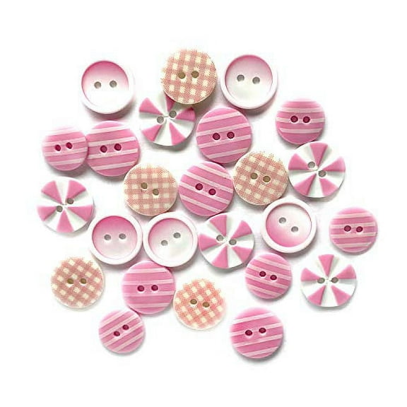 Buttons Galore Printed Craft & Sewing Buttons - Tickle Me Pink - Set of 3 Packs Total 60 Buttons