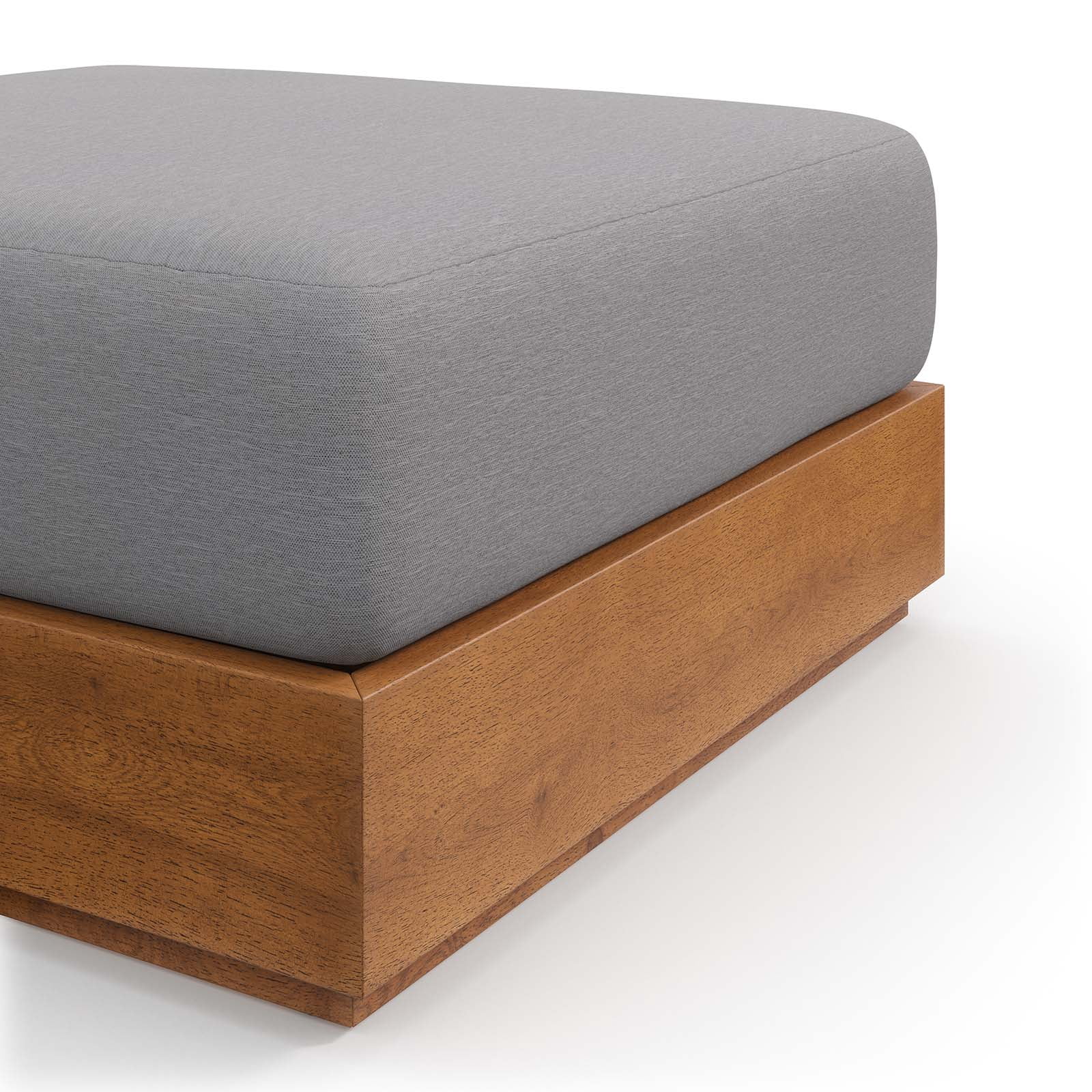 Tahoe Outdoor Patio Acacia Wood Ottoman in Natural Light Gray